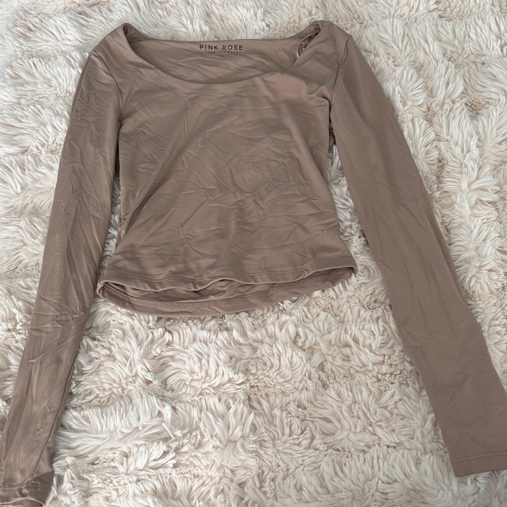 XS Pink Rose Beige Long Sleeve Top